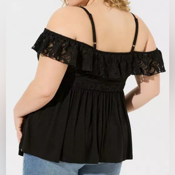 Torrid Vintage Slub Lace Up Corset Waist Babydoll Cami Black Lace Trim Strappy - Picture 5 of 13